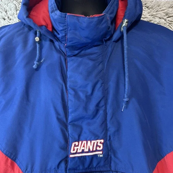 STARTER‎ 90's GIANTS Pullover Hooded Jacket Quilted Large NFL Pro Line Football